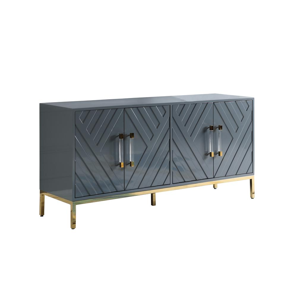 64" Transitional Wood Sideboard in Gray/Gold Plated