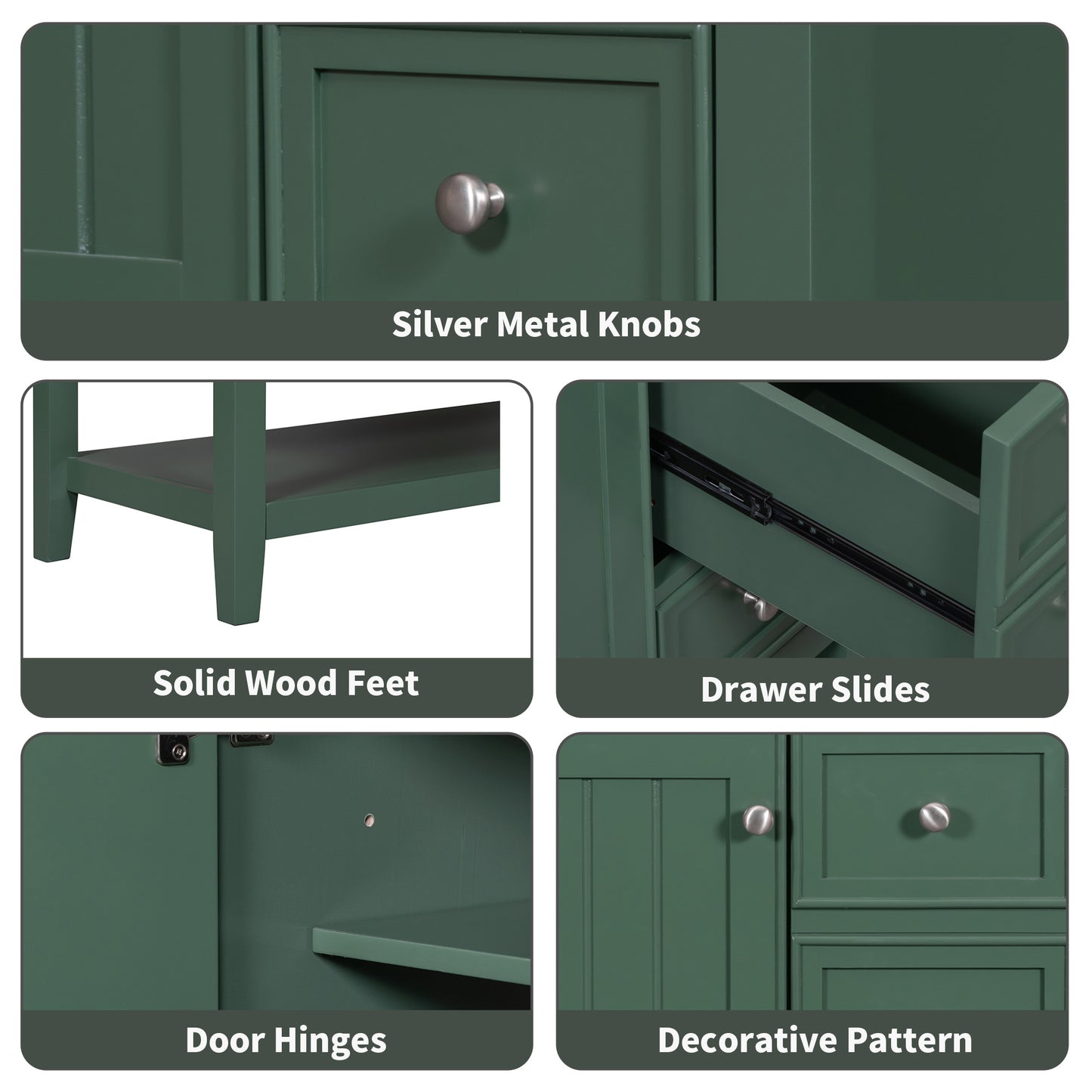 36" Bathroom Vanity, Cabinet Base Only, Three Drawers, Green