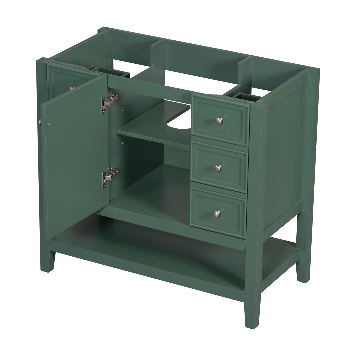 36" Bathroom Vanity, Cabinet Base Only, Three Drawers, Green