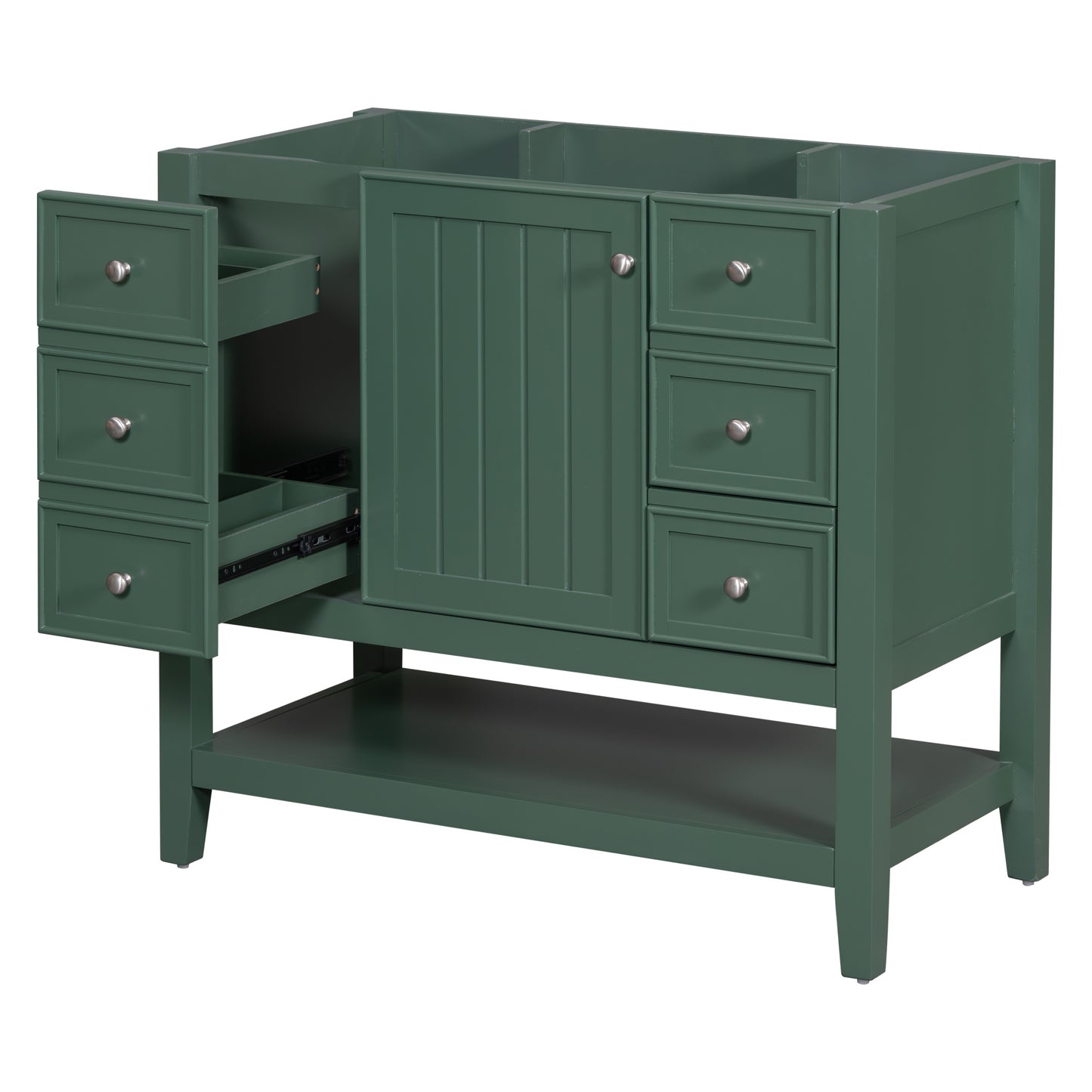 36" Bathroom Vanity, Cabinet Base Only, Three Drawers, Green