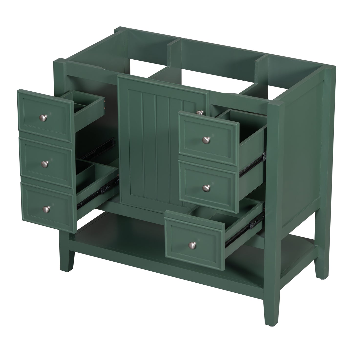 36" Bathroom Vanity, Cabinet Base Only, Three Drawers, Green