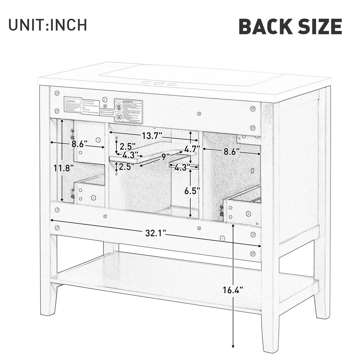 36" Bathroom Vanity, Cabinet Base Only, Three Drawers, Green