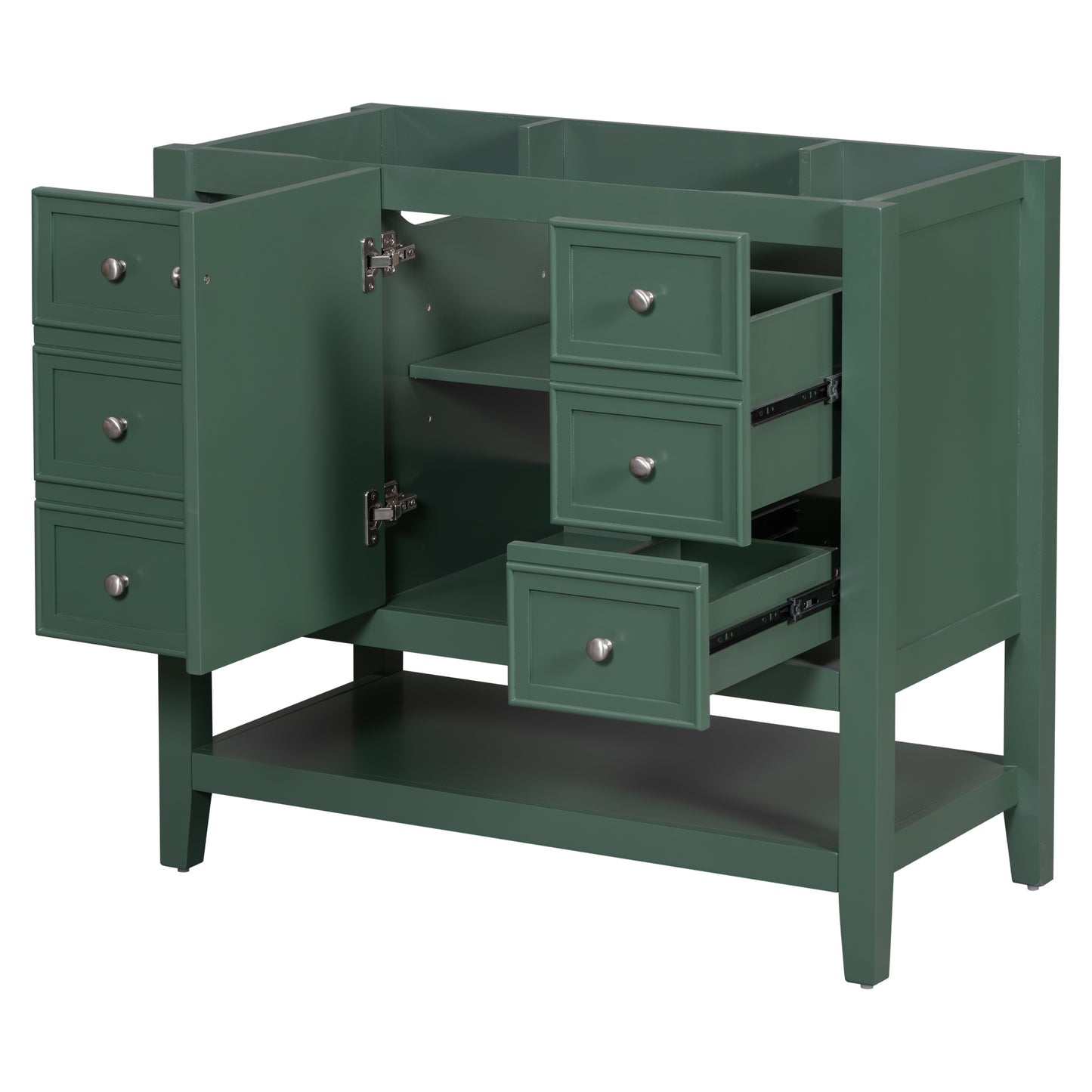 36" Bathroom Vanity, Cabinet Base Only, Three Drawers, Green