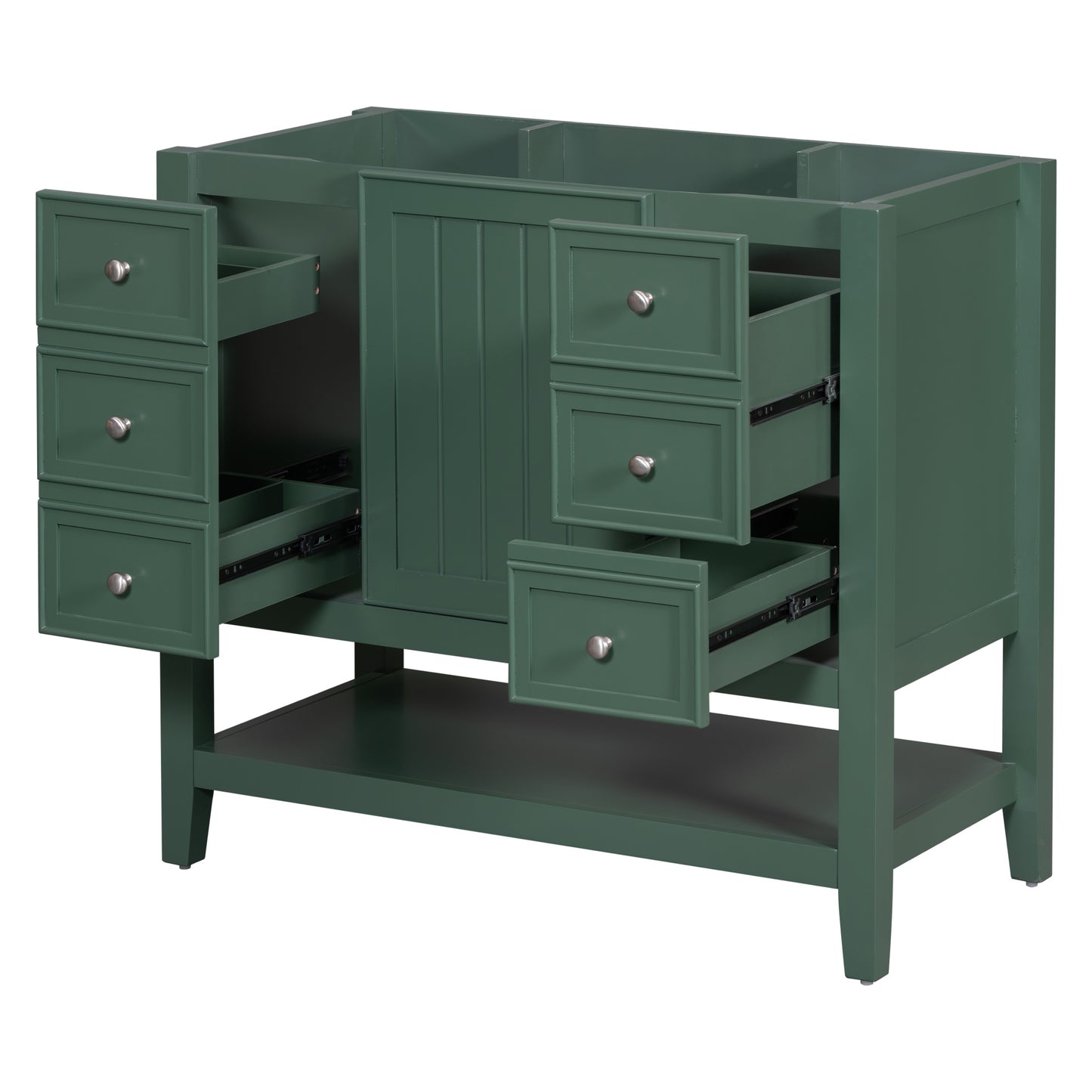36" Bathroom Vanity, Cabinet Base Only, Three Drawers, Green