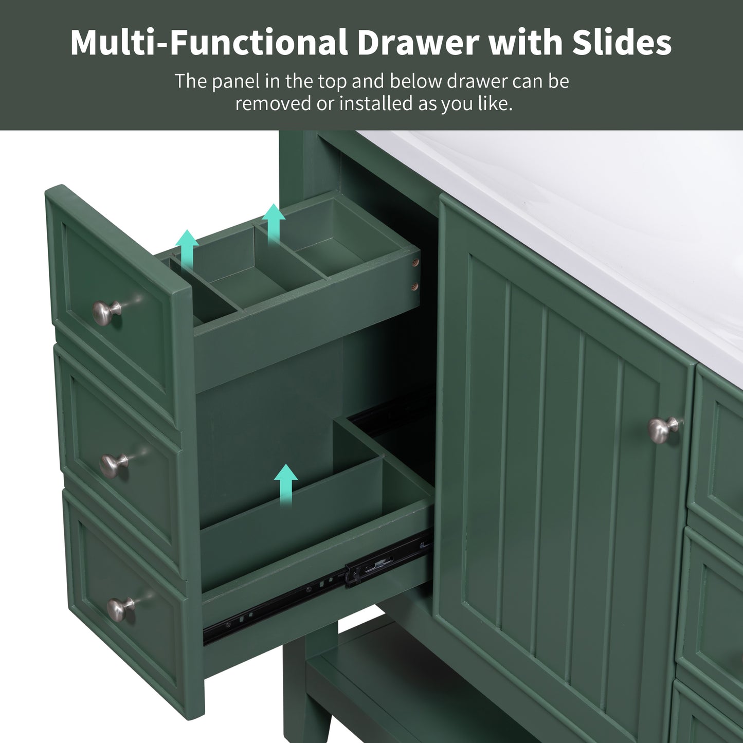 36" Bathroom Vanity, Cabinet Base Only, Three Drawers, Green