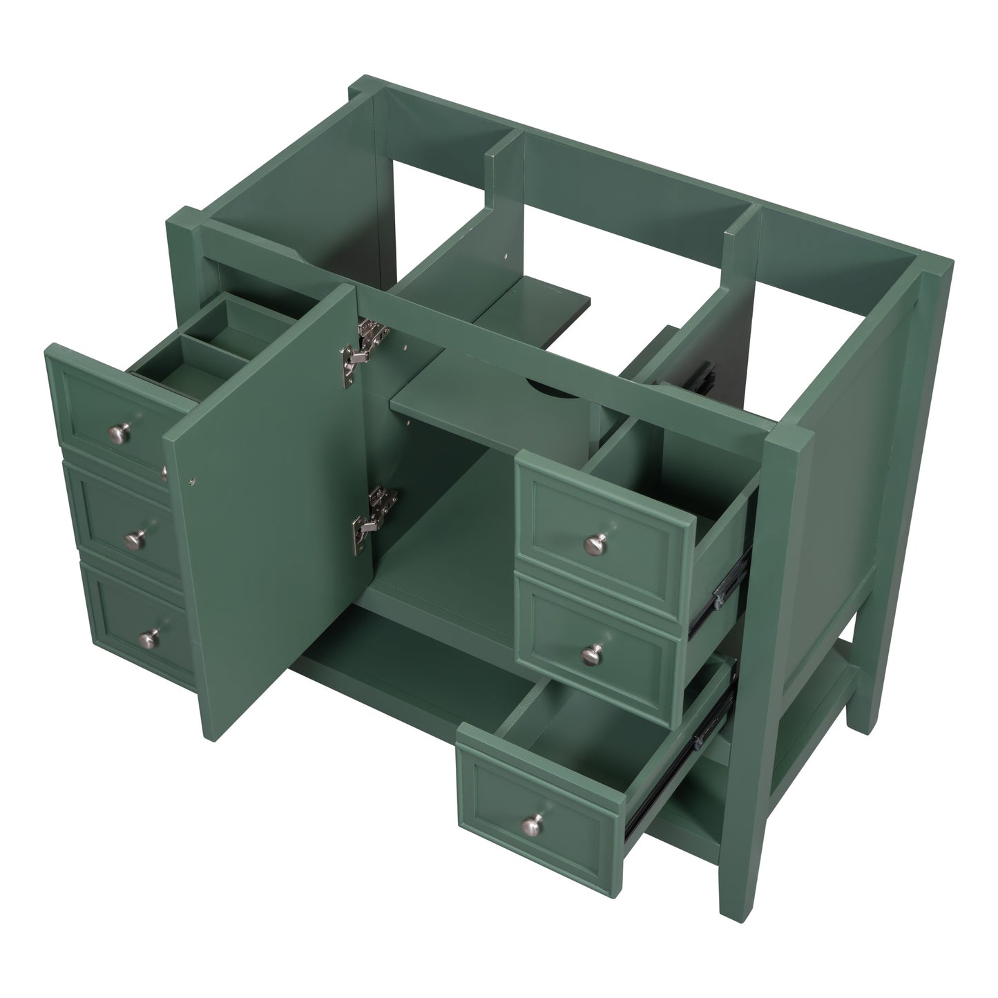 36" Bathroom Vanity, Cabinet Base Only, Three Drawers, Green