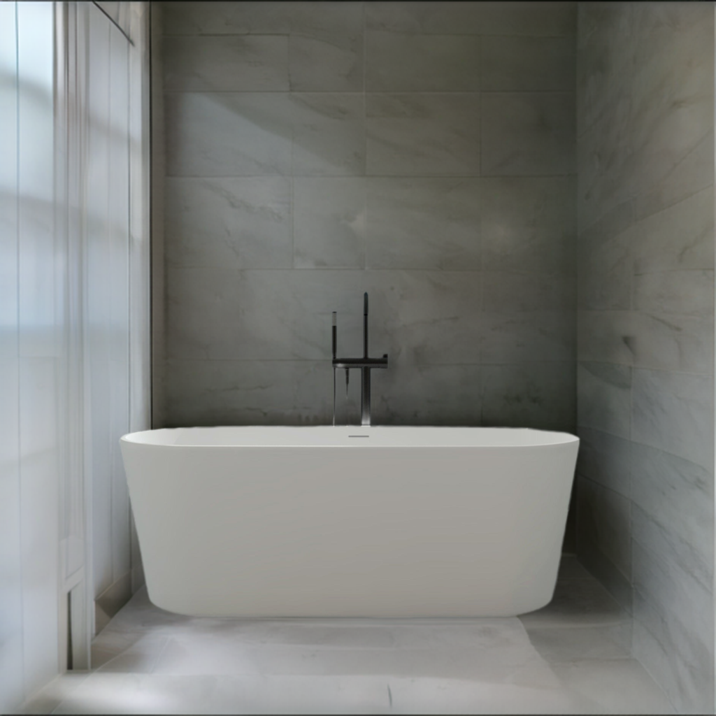 63" x 30" x 22" Freestanding Solid Surface Resin Stone Bathtub Soaking Tub