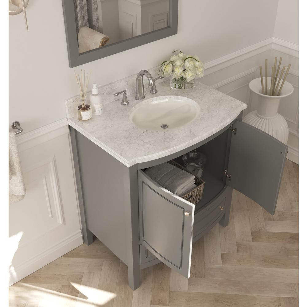 Estella 32 - Grey Cabinet + White Carrara Marble Countertop