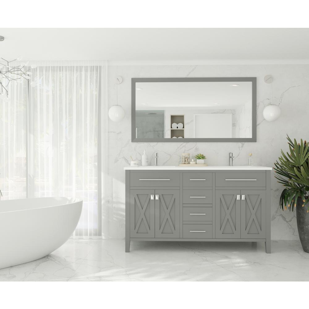 Wimbledon - 60 - Grey Cabinet + Matte White VIVA Stone Solid Surface Countertop