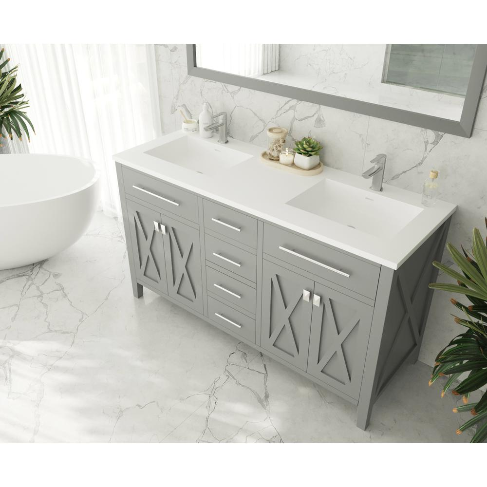 Wimbledon - 60 - Grey Cabinet + Matte White VIVA Stone Solid Surface Countertop