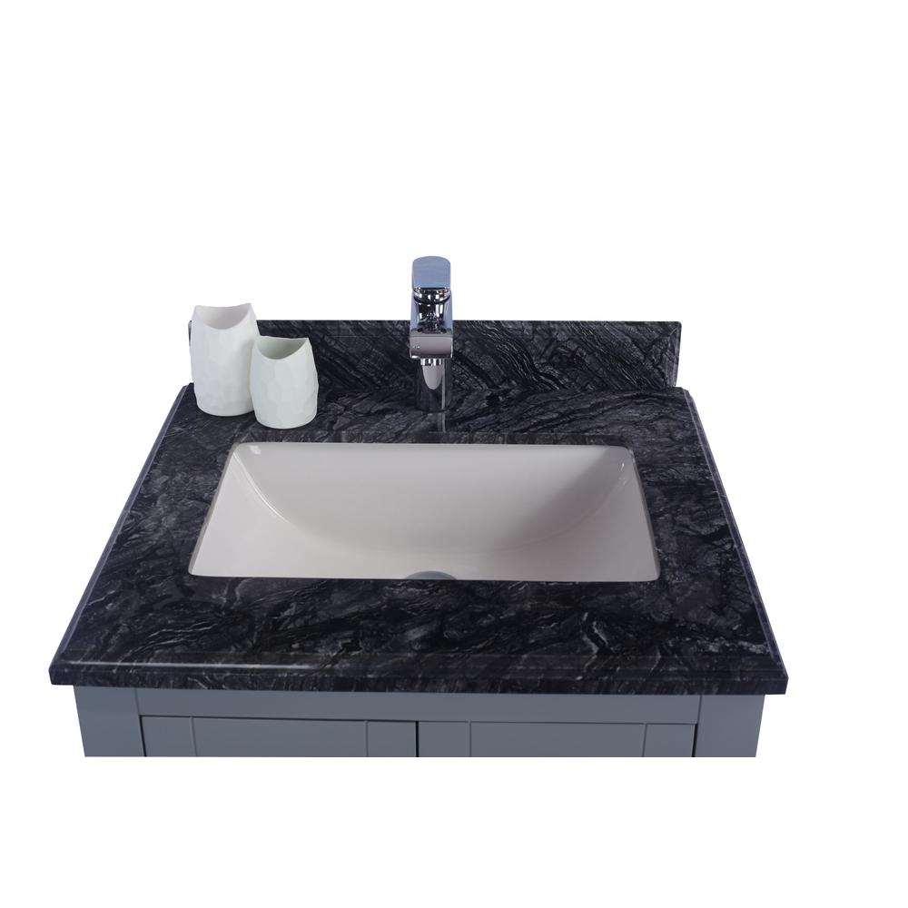 Wilson 24 - Grey Cabinet + Black Wood Marble Countertop