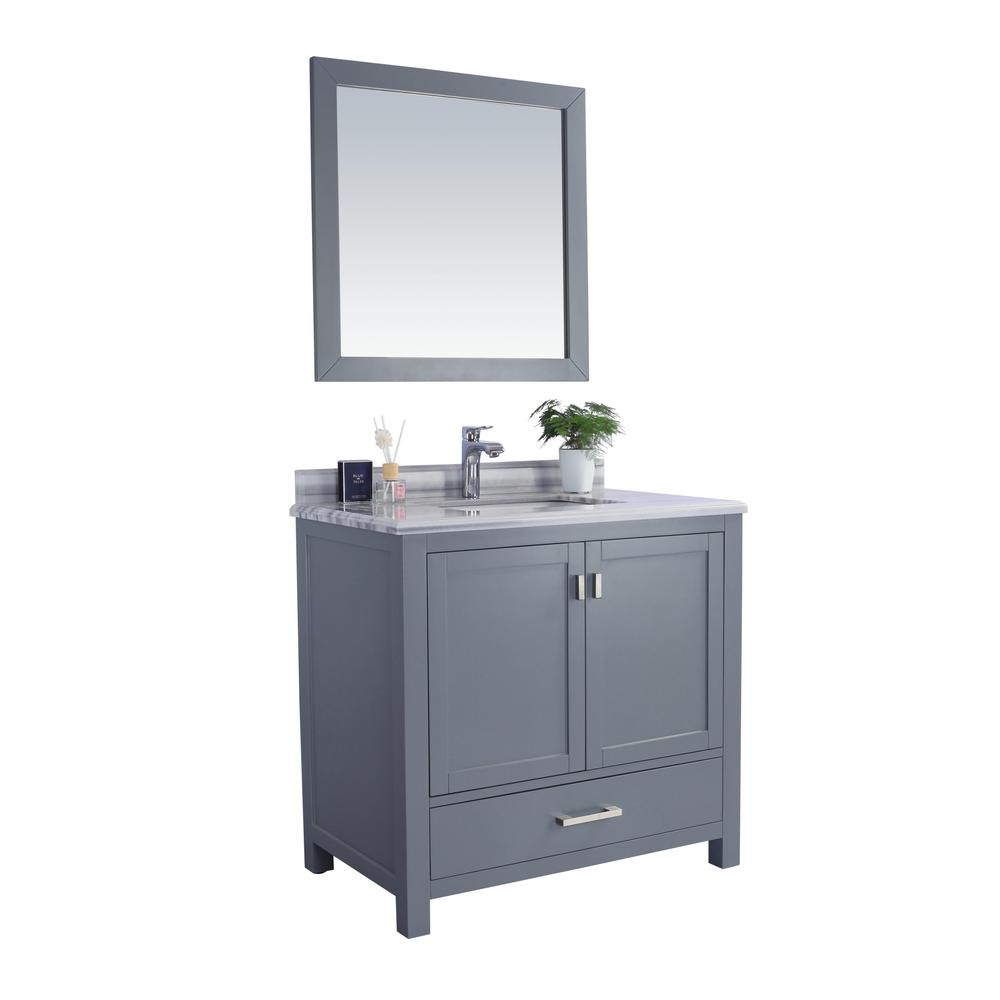 Wilson 36 - Grey Cabinet + White Stripes Marble Countertop