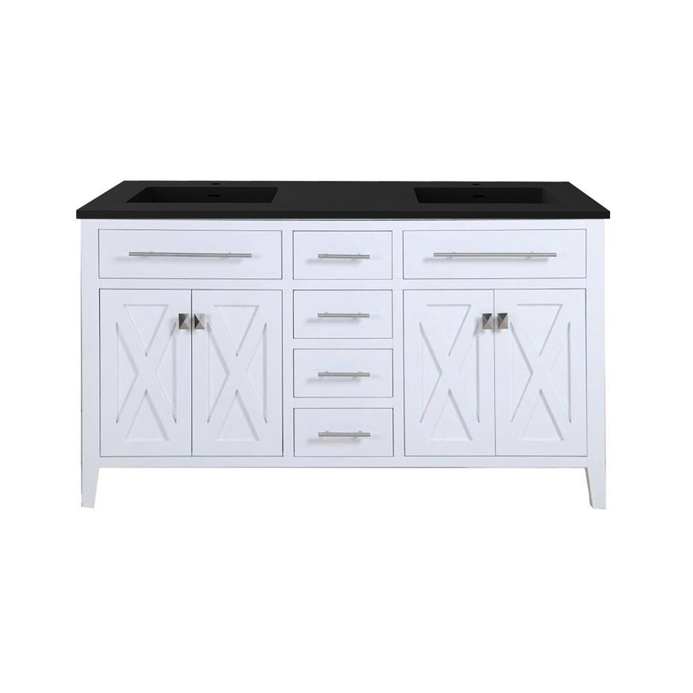Wimbledon - 60 - White Cabinet + Matte Black VIVA Stone Solid Surface Countertop