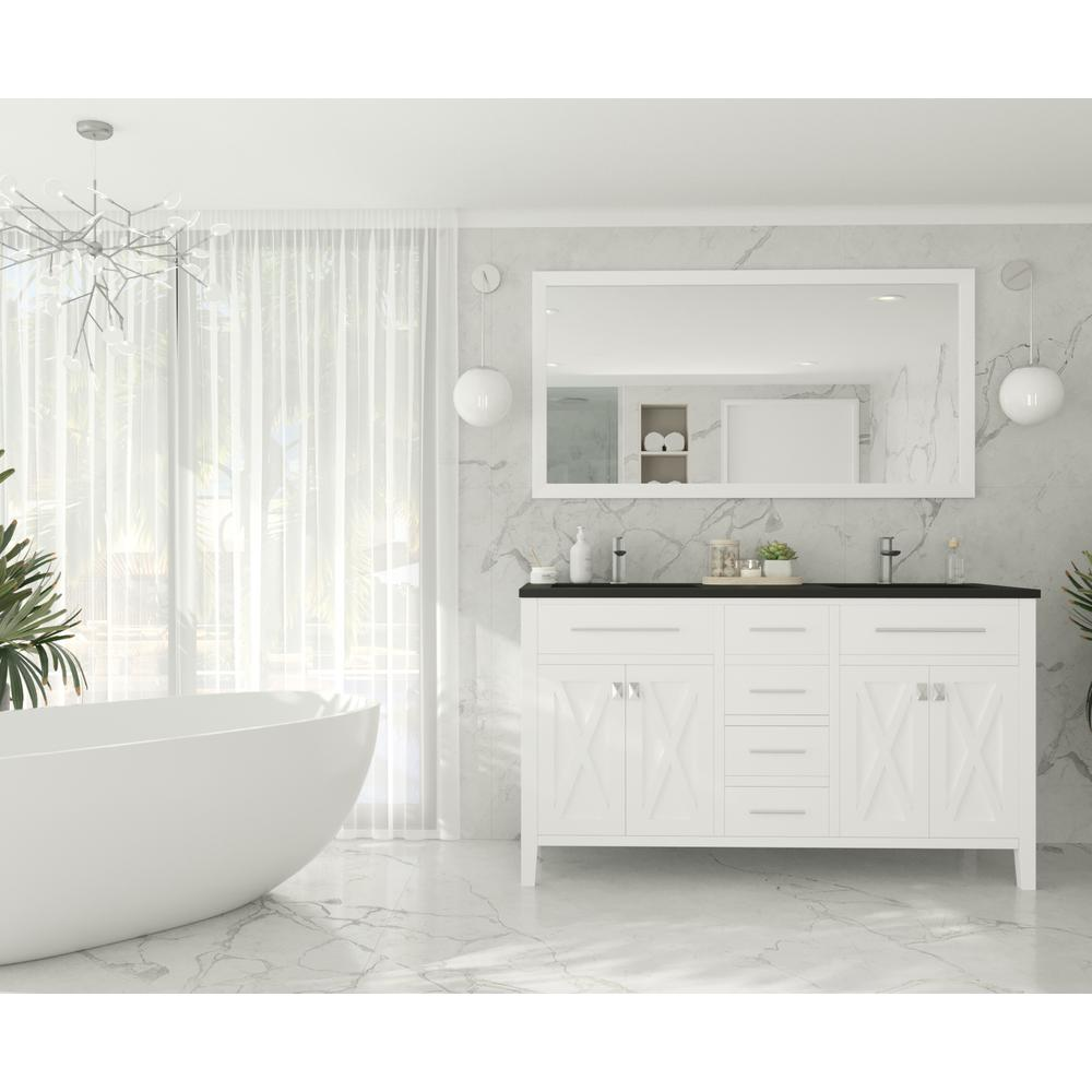 Wimbledon - 60 - White Cabinet + Matte Black VIVA Stone Solid Surface Countertop