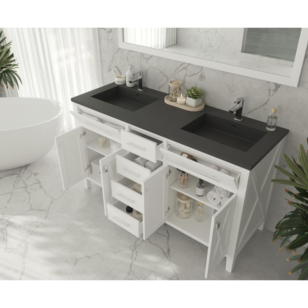 Wimbledon - 60 - White Cabinet + Matte Black VIVA Stone Solid Surface Countertop