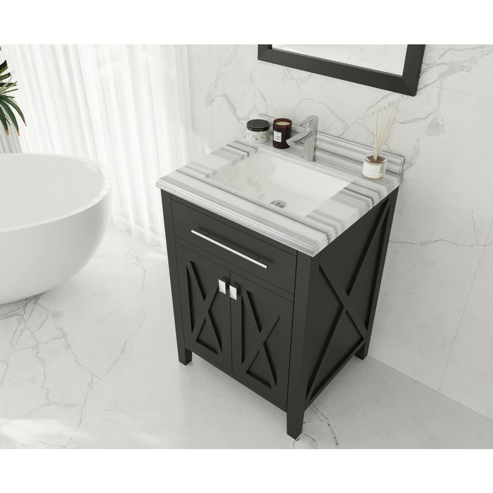 Wimbledon - 24 - Espresso Cabinet + White Stripes Marble Countertop