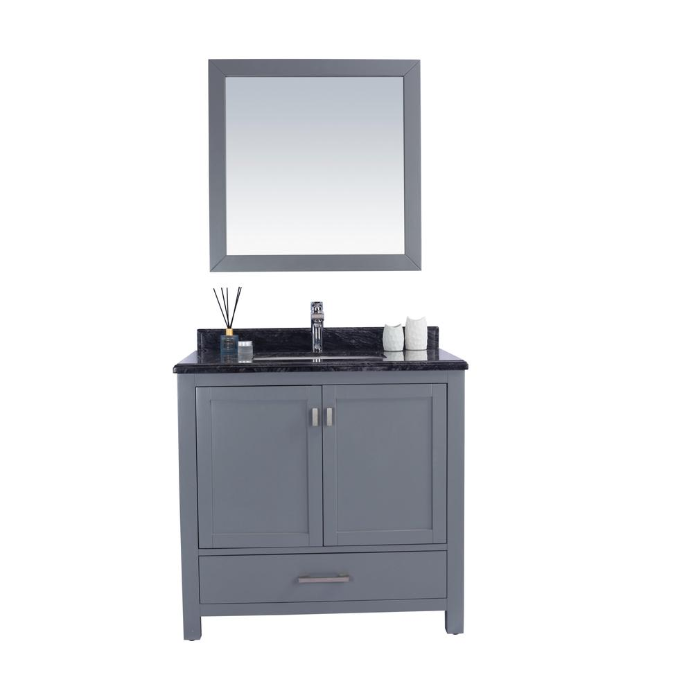 Wilson 36 - Grey Vanity Cabinet + Black Wood Marble Countertop