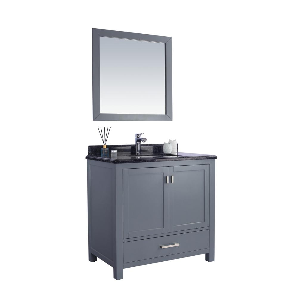Wilson 36 - Grey Vanity Cabinet + Black Wood Marble Countertop