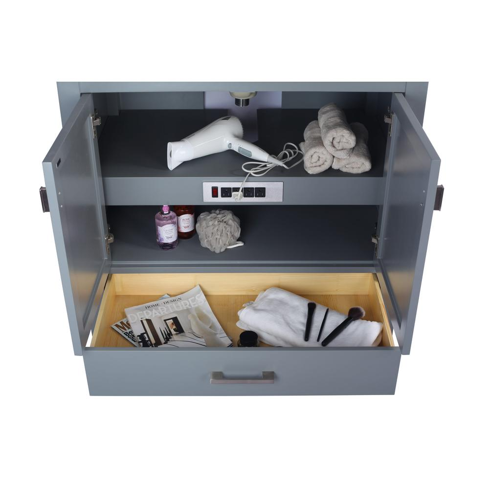Wilson 36 - Grey Vanity Cabinet + Black Wood Marble Countertop