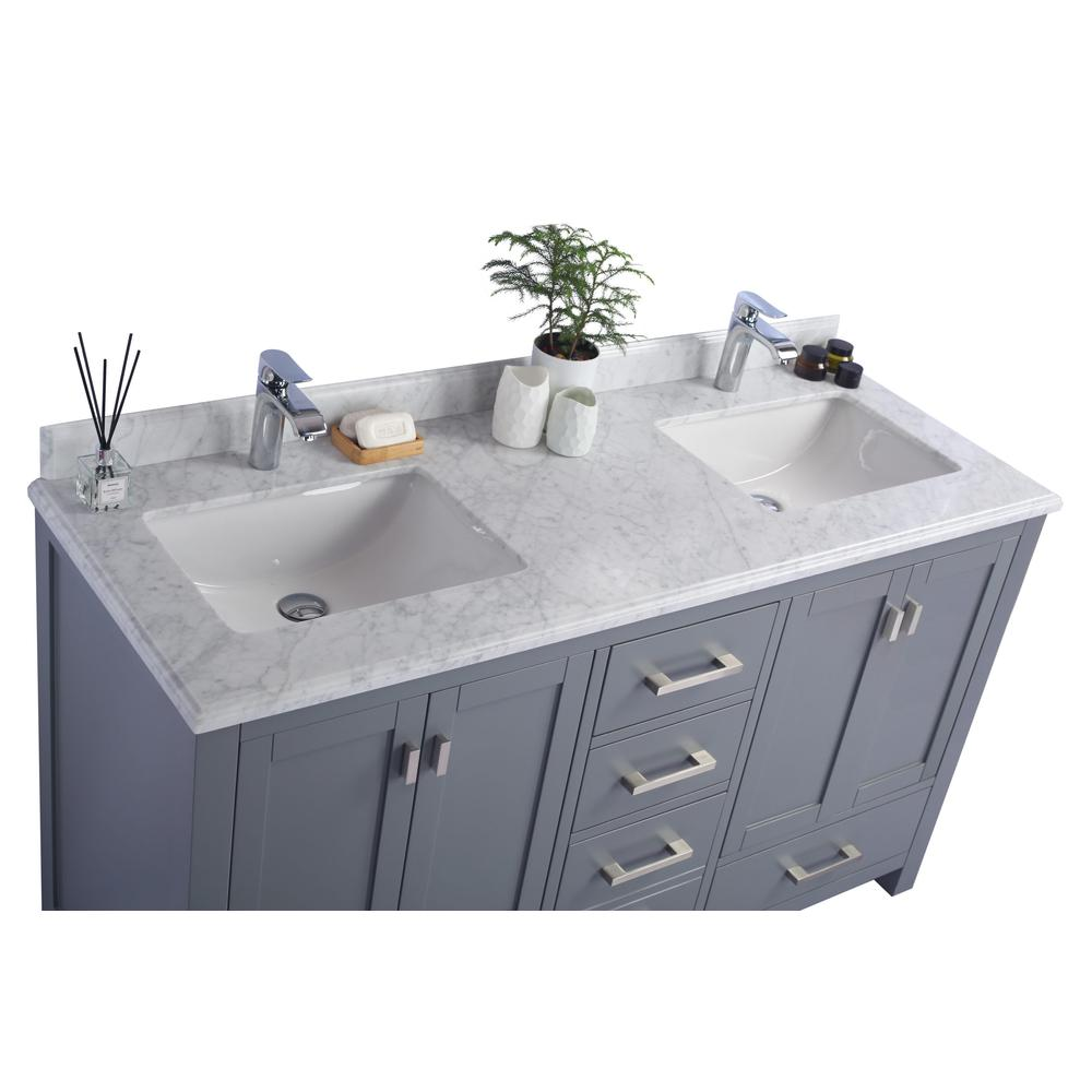 Wilson 60 - Grey Cabinet + White Carrara Marble Countertop
