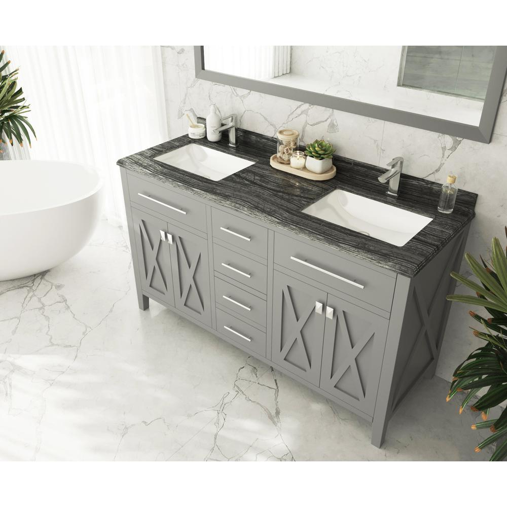 Wimbledon - 60 - Grey Cabinet + Black Wood Marble Countertop