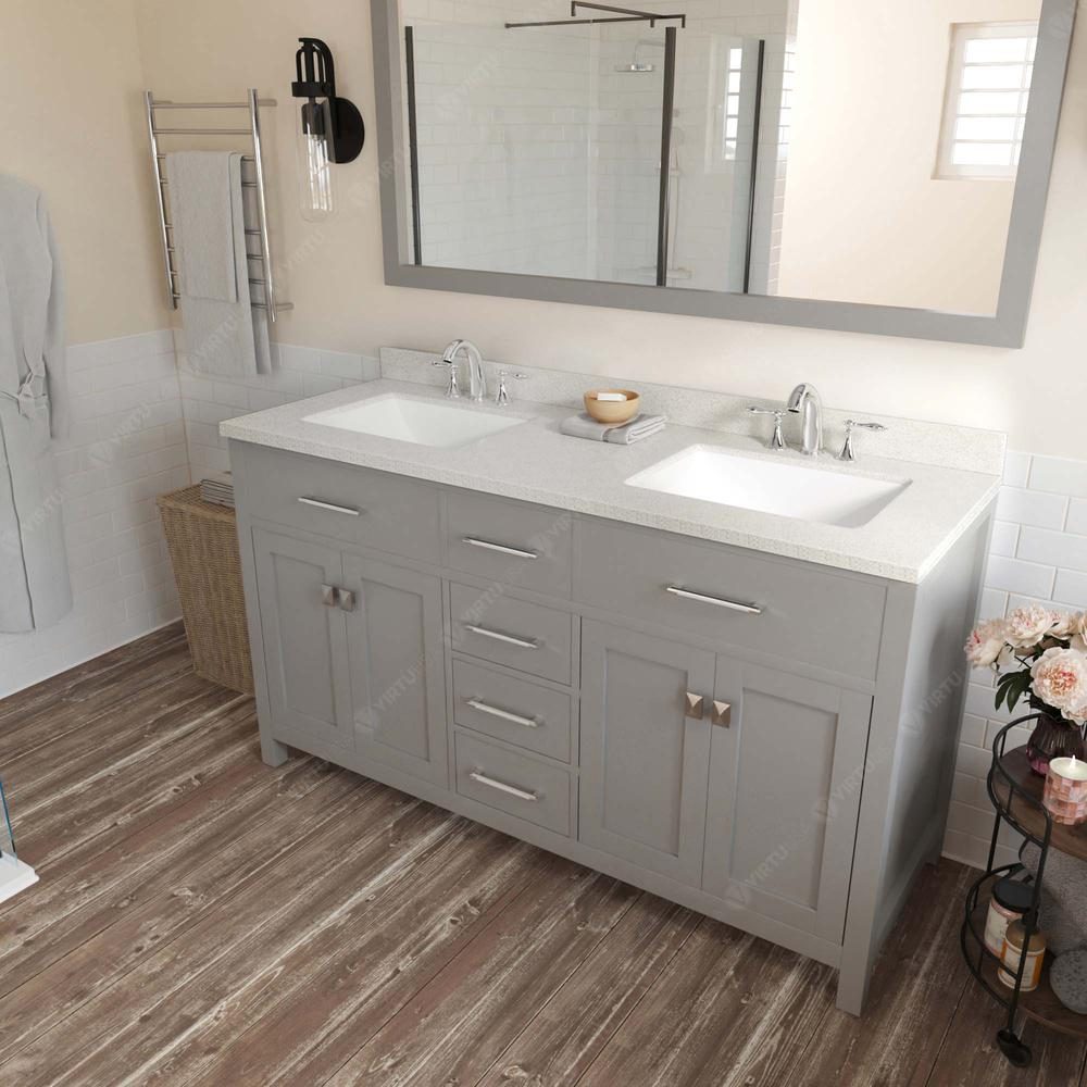 Caroline 60" Double Bath Vanity in Gray with Quartz Top and Sinks MD-2060-DWQSQ-CG-NM