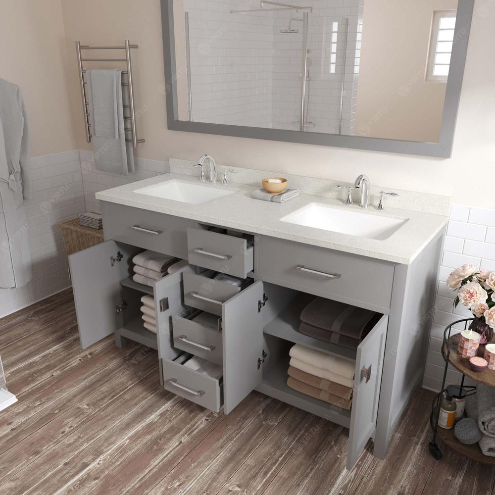 Caroline 60" Double Bath Vanity in Gray with Quartz Top and Sinks MD-2060-DWQSQ-CG-NM