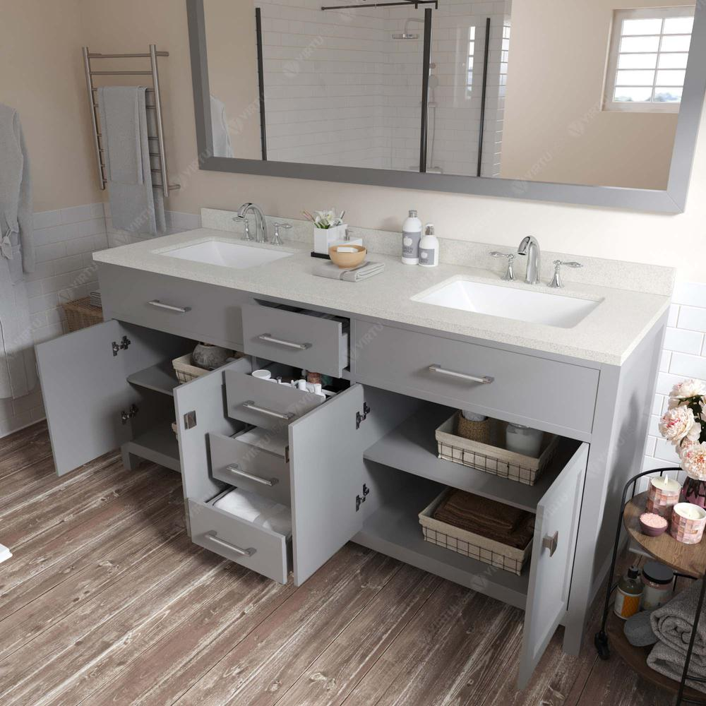 Caroline 72" Double Bath Vanity in Gray with Quartz Top and Sinks MD-2072-DWQSQ-CG-NM