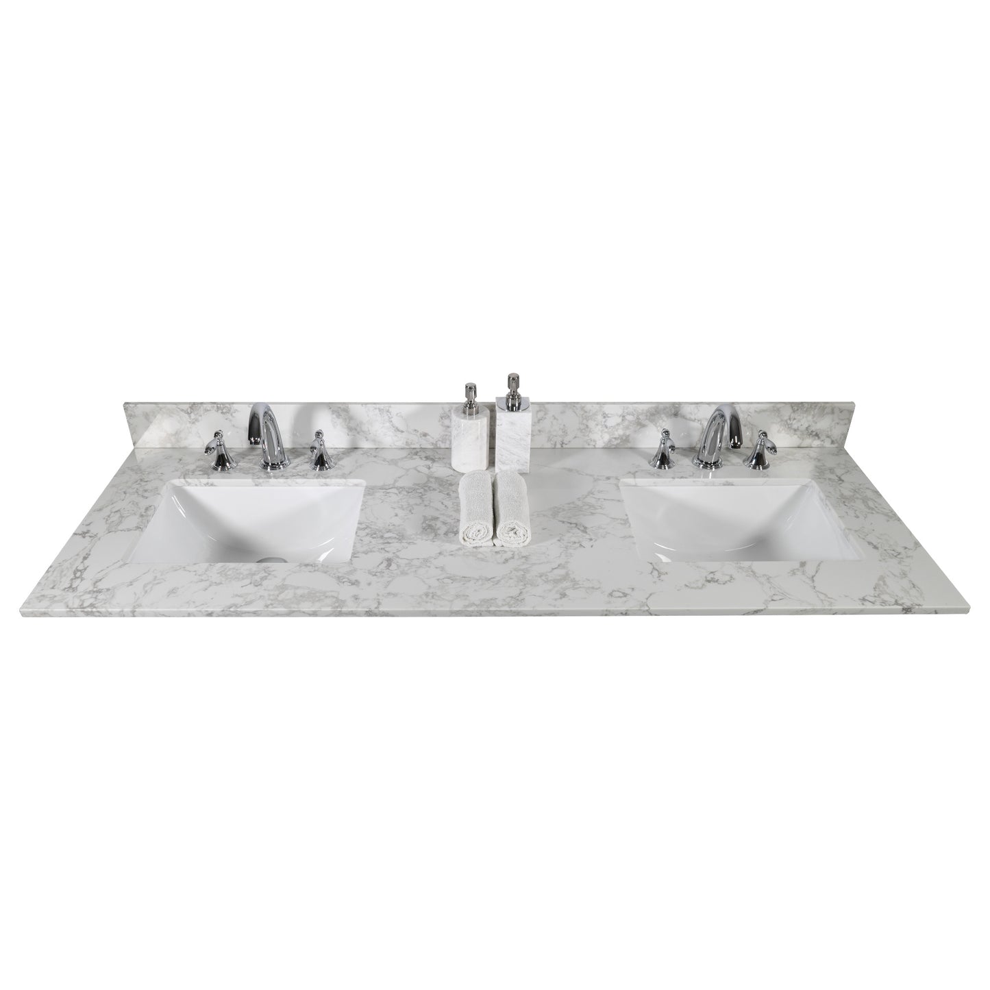 61''x22" bathroom stone vanity top engineered stone carrara white marble color with double rectangle undermount ceramic sink