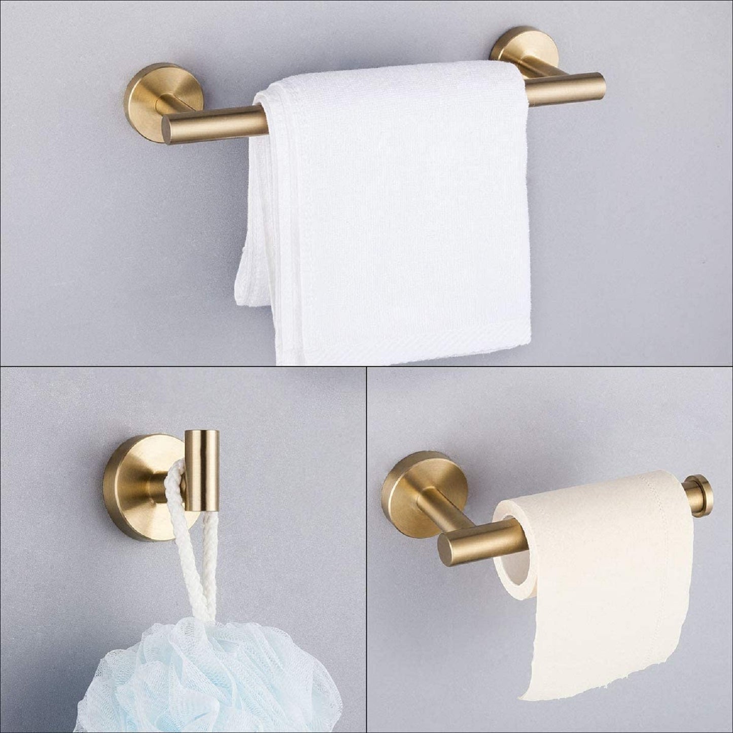3-Piece Bathroom Hardware Set with Toilet Paper Holder, Towel Ring, Adjustable Towel Bar
