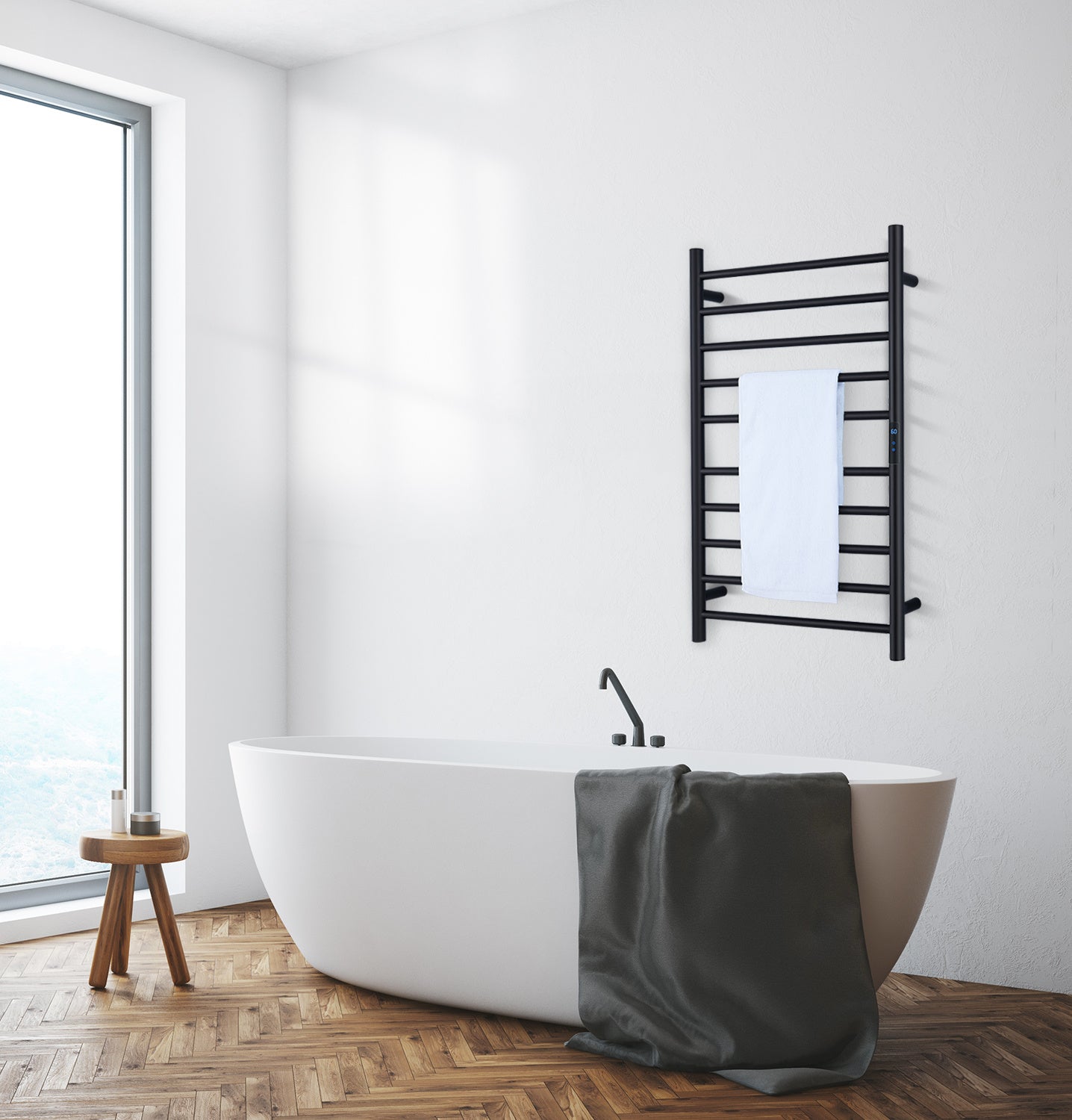 Heated Towel Rack, Wall Mounted Electric Towel Warmer for Bathroom with Built-in Timer and LED Indicator, Plug in or Hardwired