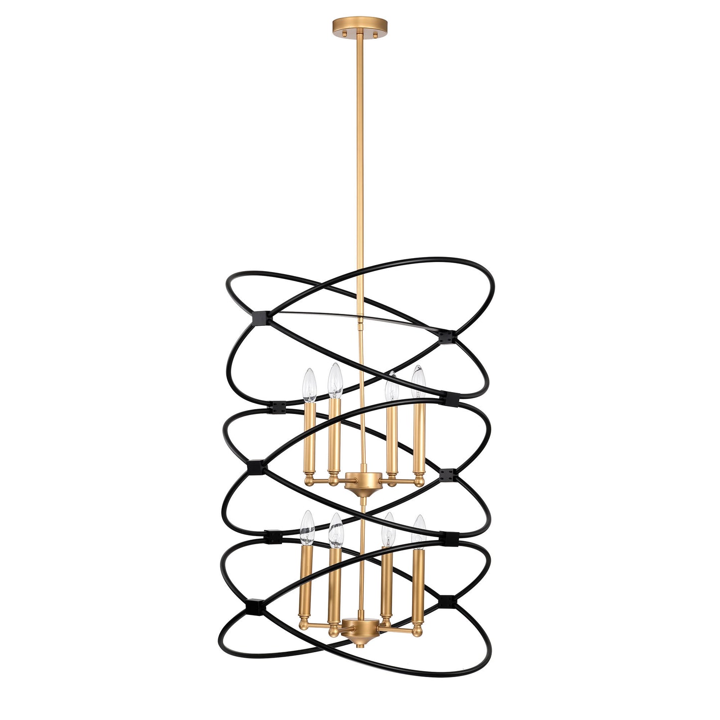 Transitional Gold/Matte Black Metal Chandelier Fixture; 8 lights ; 2-Tier-Candle Ceiling Light