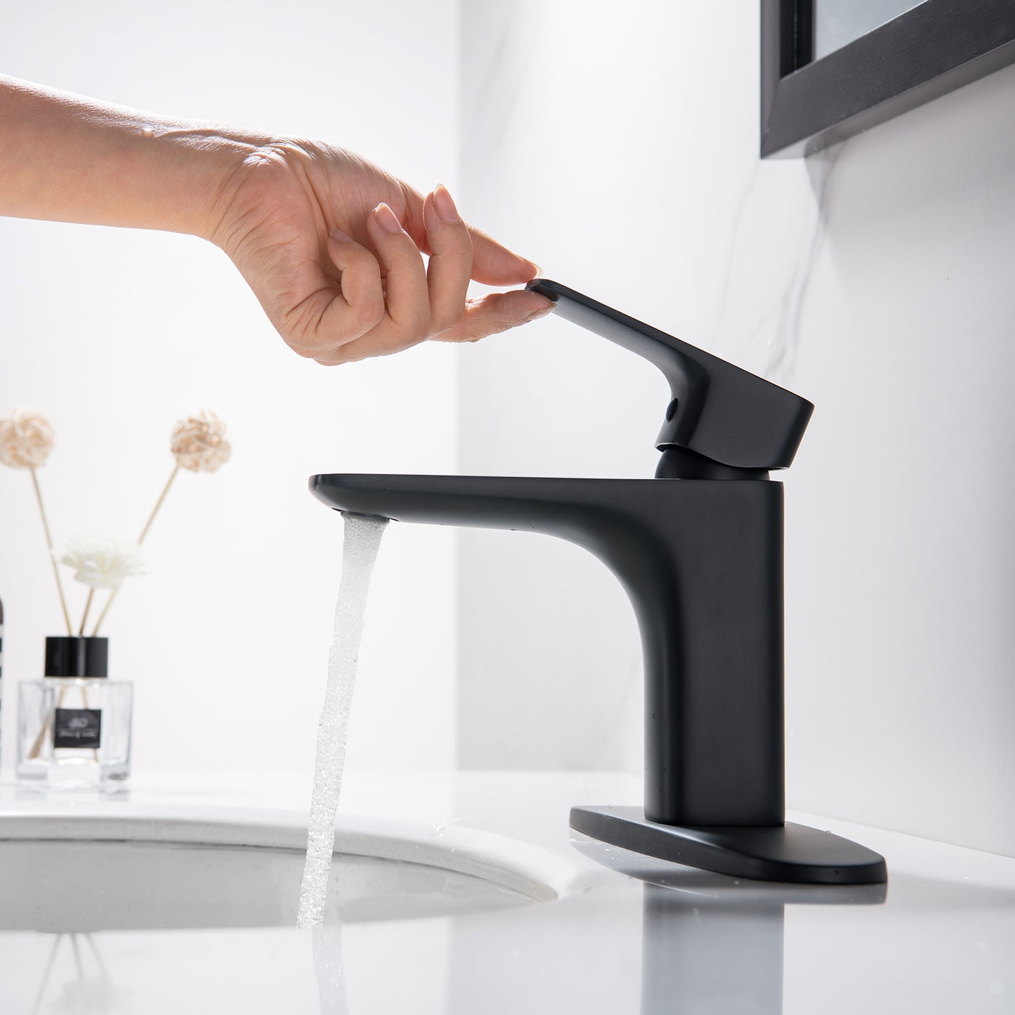 Black Bathroom Faucet Single Handle Bathroom Sink Faucet with Deck Plate RBF65012MBP
