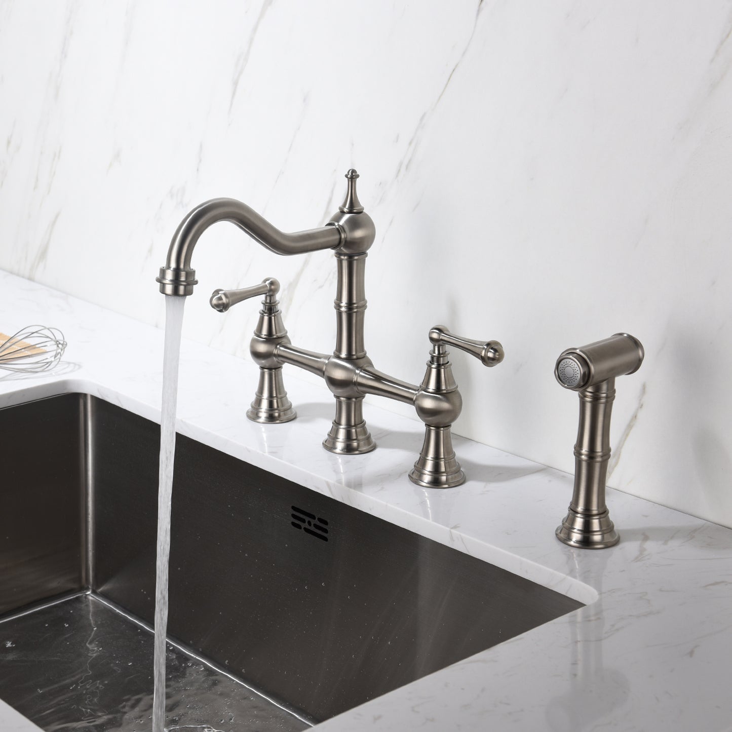Bridge Dual Handle Kitchen Faucet with Side Sprayer