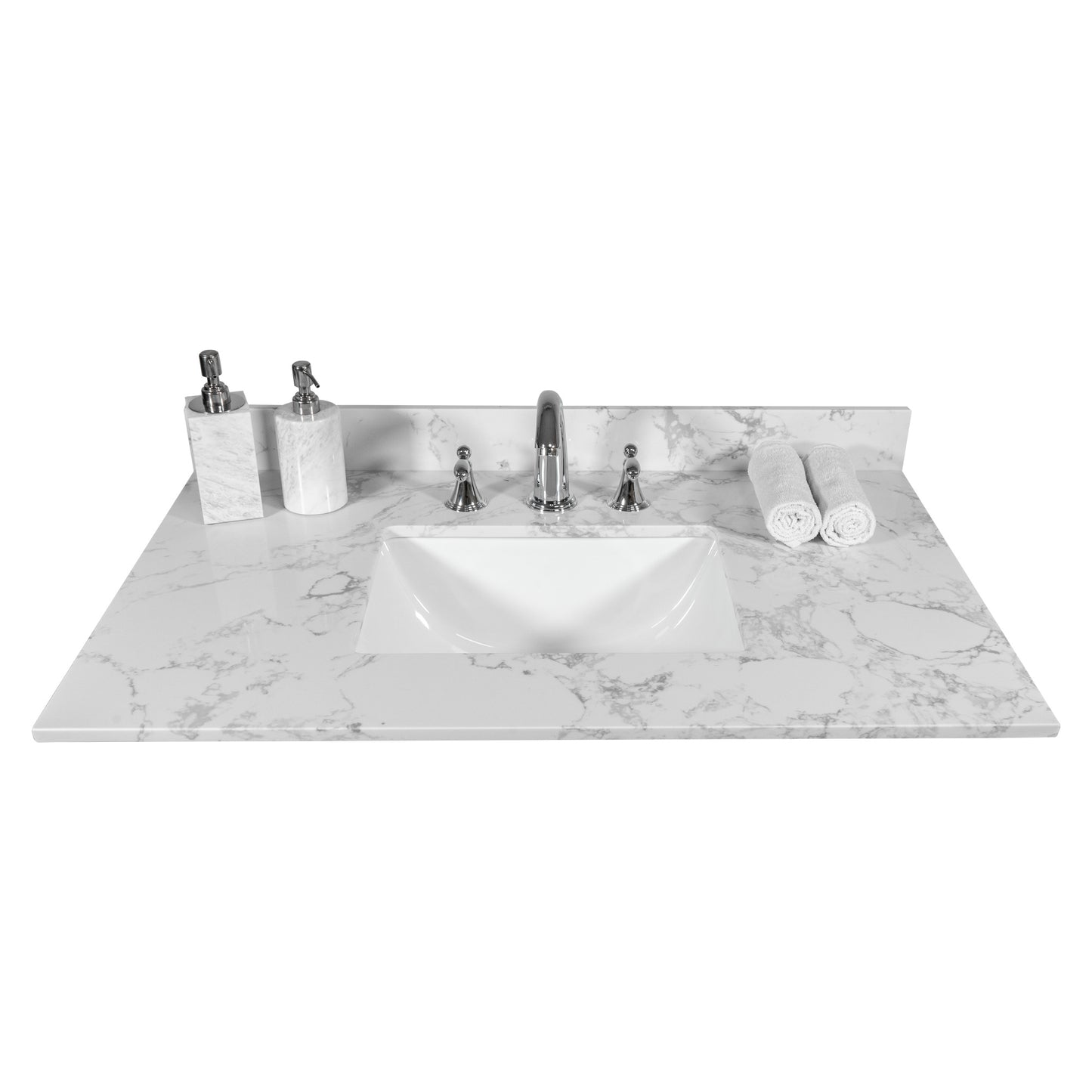 31inch bathroom vanity top stone carrara white new style tops with rectangle undermount ceramic sink and back splash with 3 faucet hole for bathrom cabinet