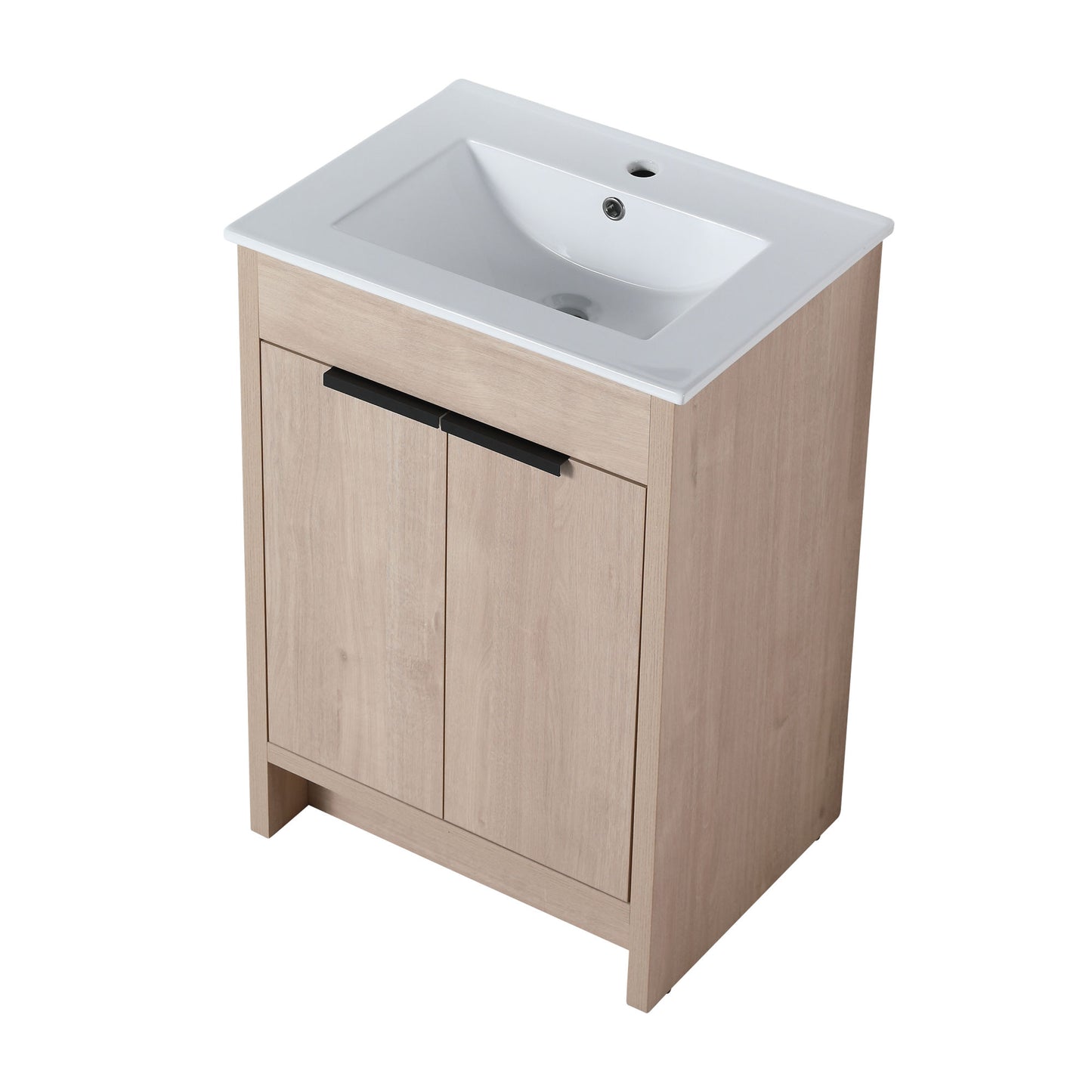 Freestanding Bathroom Vanity, White Ceramic Sink with 2 Soft-Close Cabinet Doors