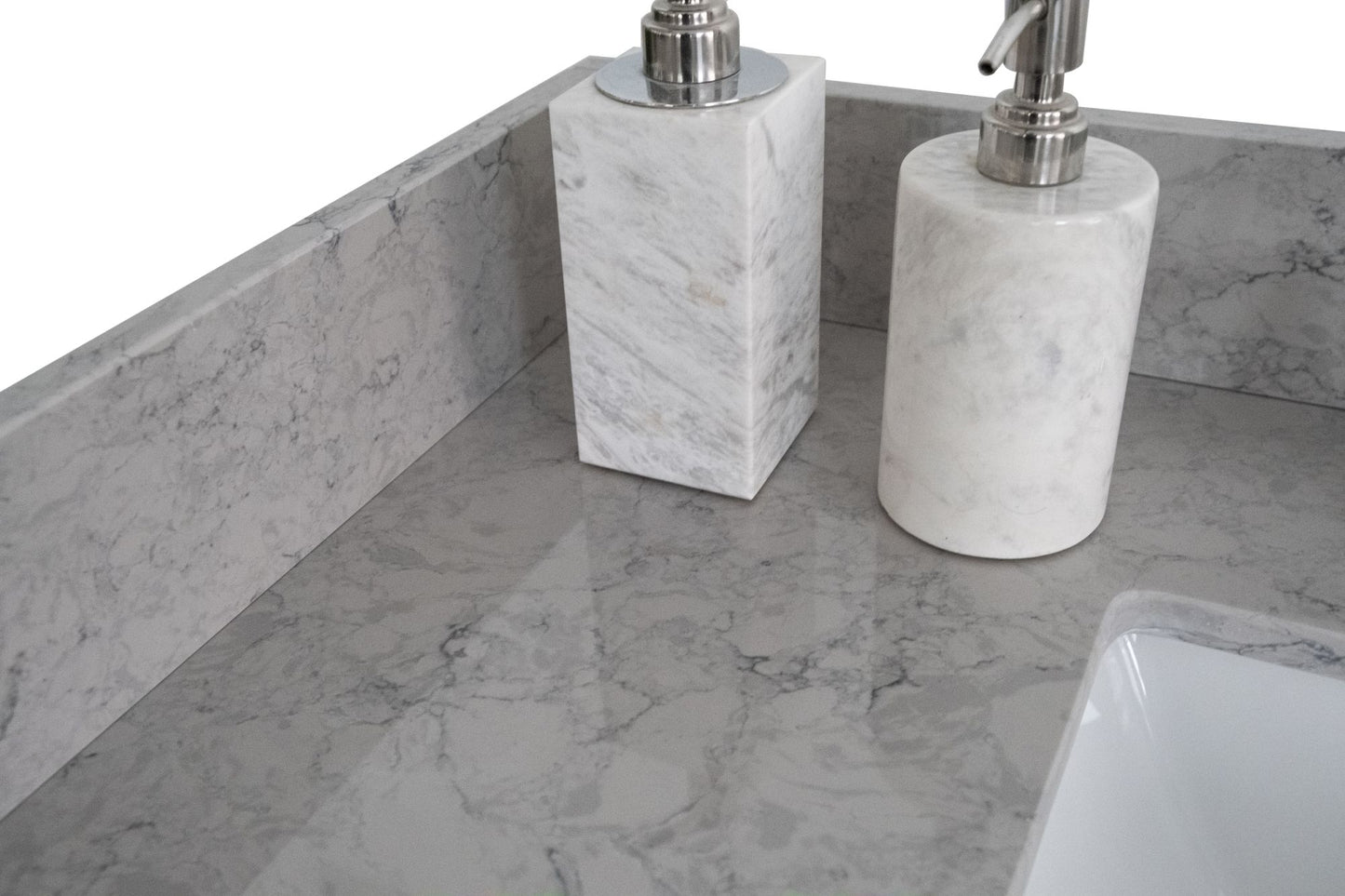 31 inches bathroom stone vanity top calacatta gray engineered marble color with undermount ceramic sink and single faucet hole with backsplash