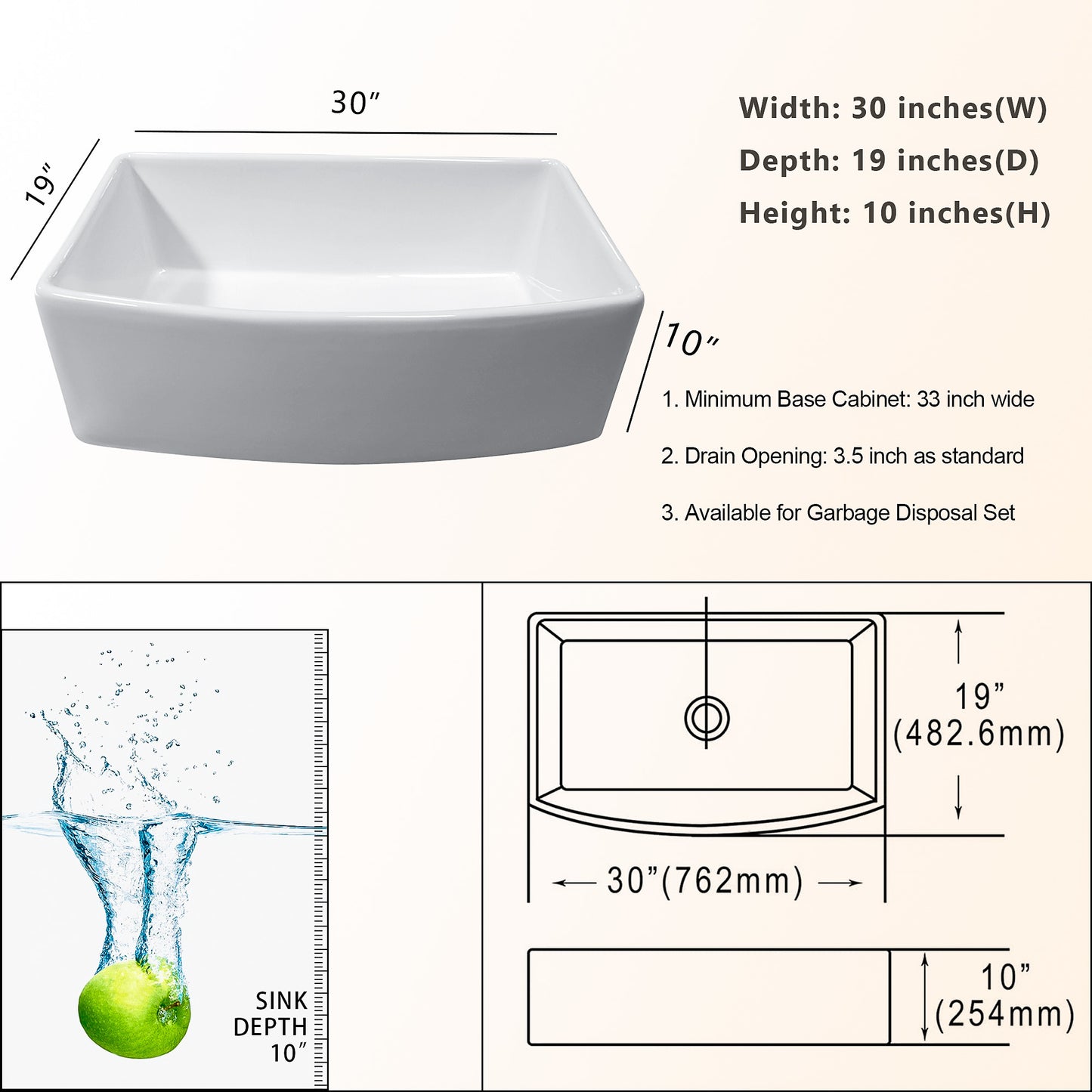 Farmhouse Kitchen Sink White Fireclay Apron Front Sink