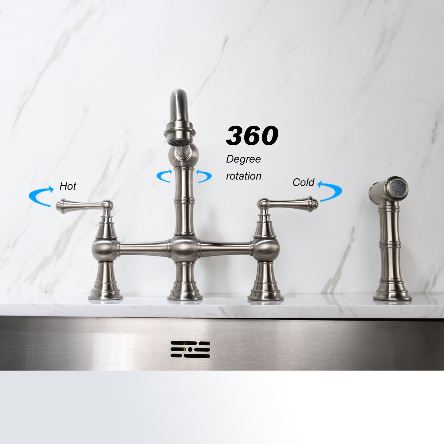 Bridge Dual Handle Kitchen Faucet with Side Sprayer
