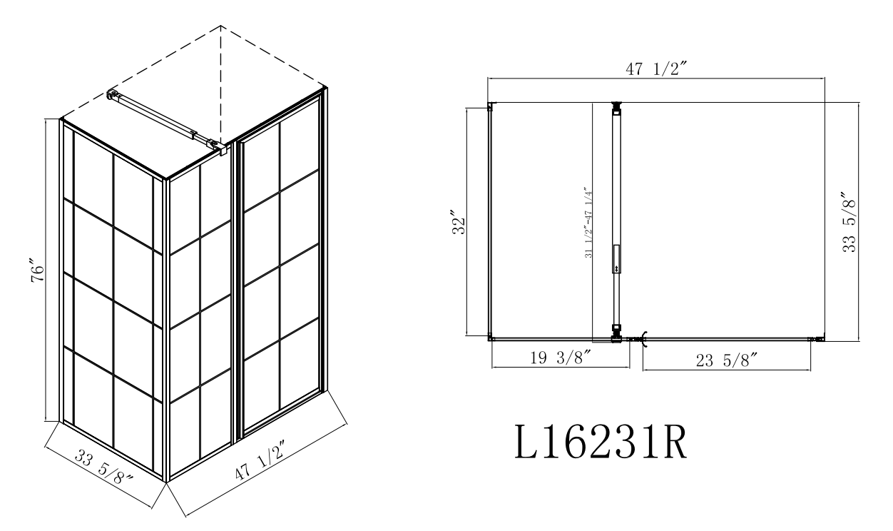 TRUSTMADE 48 in. W x 34 in. D x 76 in. H Framed Square Hinged Shower Enclosure Matte Black
