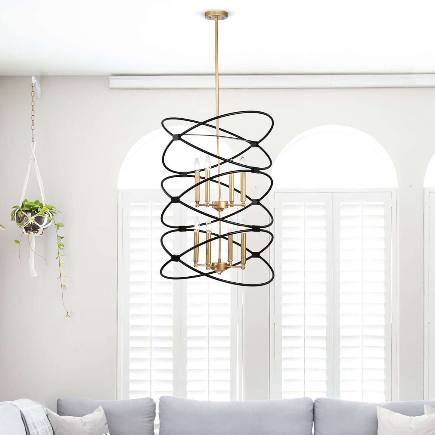 Transitional Gold/Matte Black Metal Chandelier Fixture; 8 lights ; 2-Tier-Candle Ceiling Light