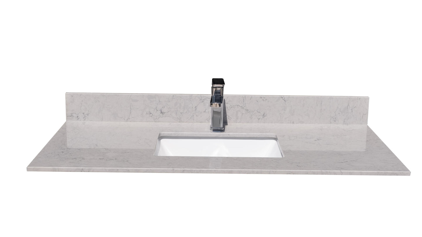 43 inches bathroom stone vanity top calacatta gray engineered marble color with undermount ceramic sink and single faucet hole with backsplash