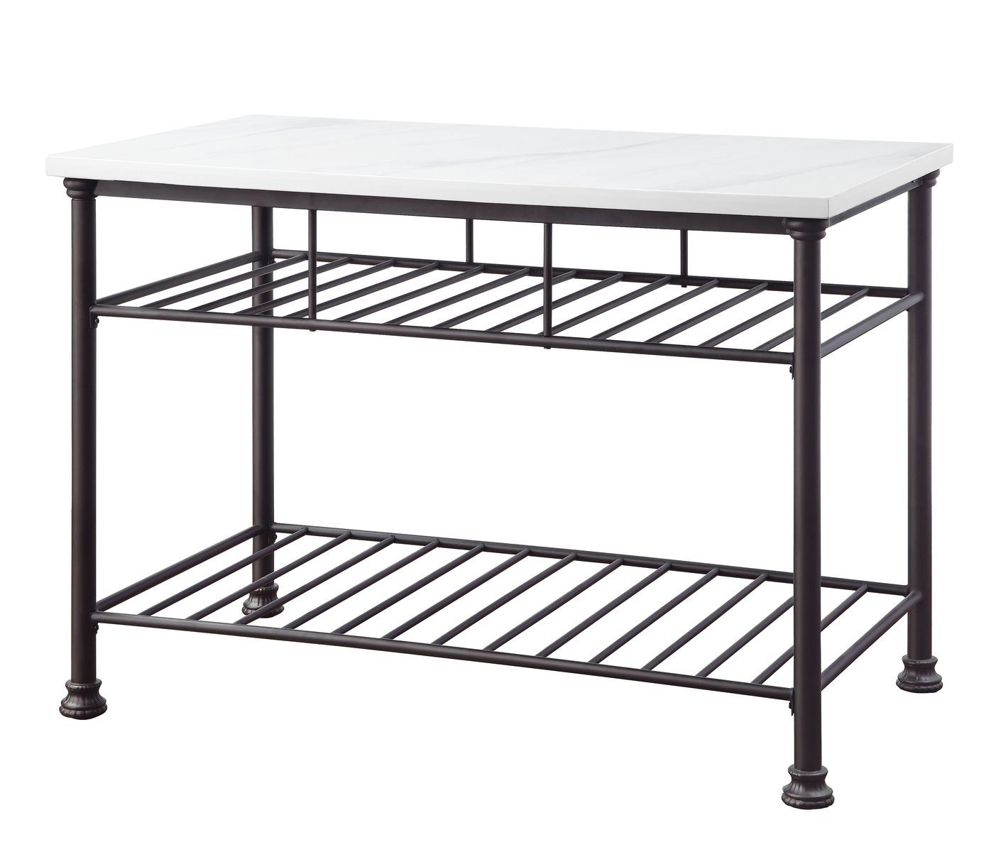 Kitchen Island; White Cultured Stone & Gray Finish YF