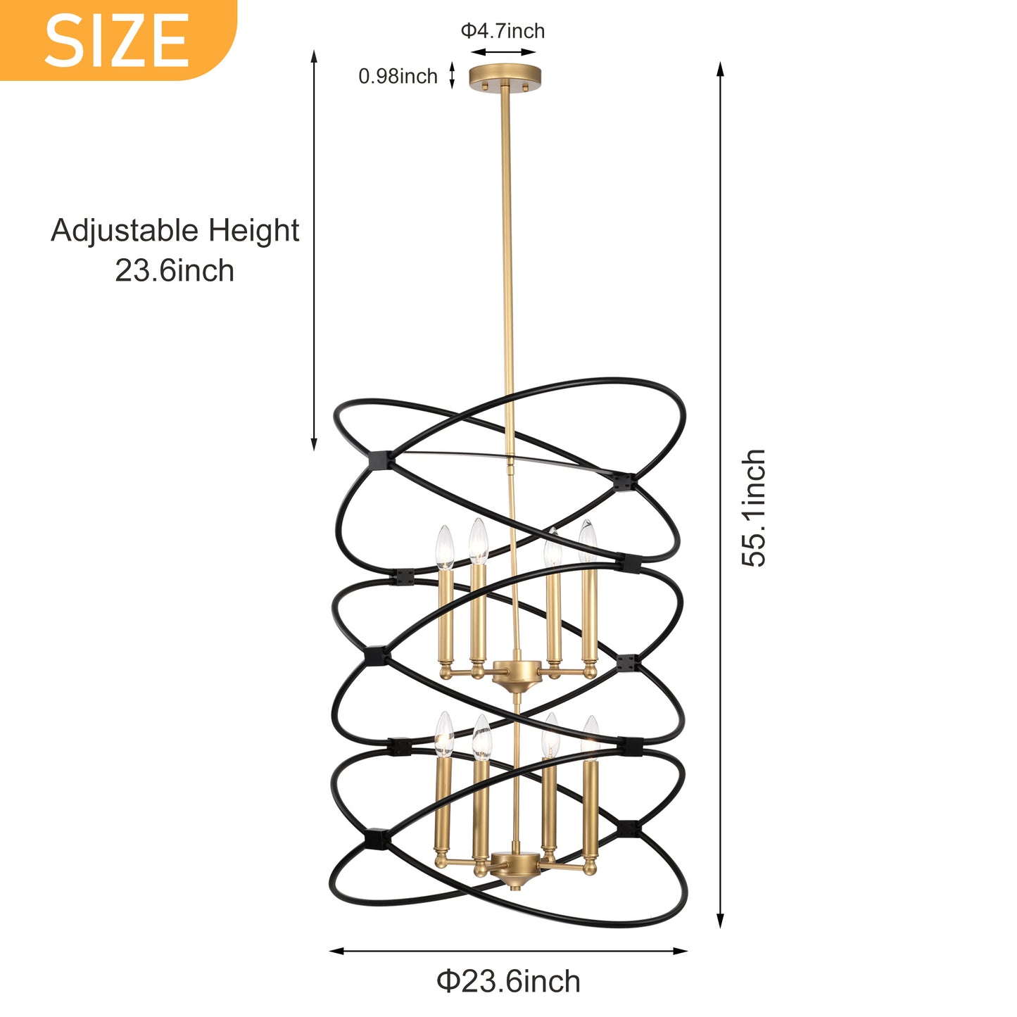 Transitional Gold/Matte Black Metal Chandelier Fixture; 8 lights ; 2-Tier-Candle Ceiling Light