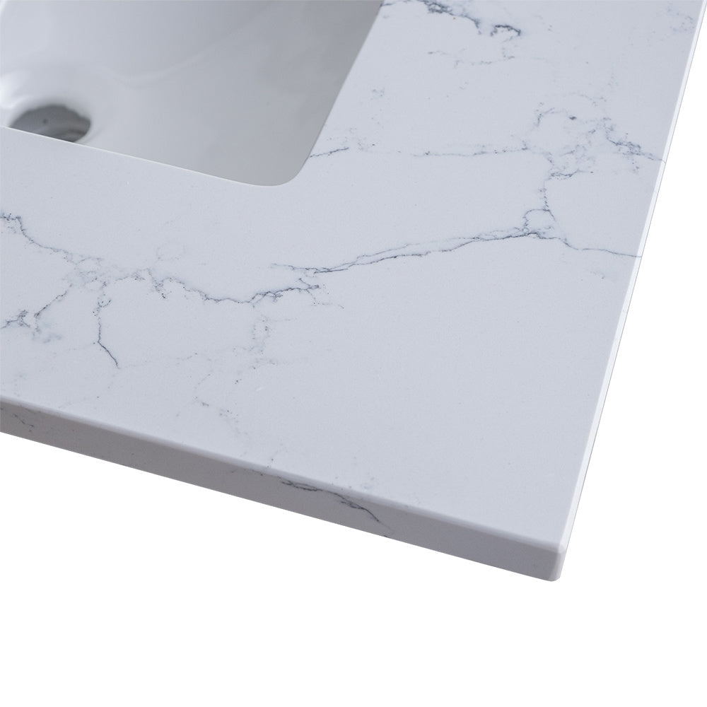 61"x 22" bathroom stone vanity top lightning white engineered marble color with undermount ceramic sink and 3 faucet hole with backsplash