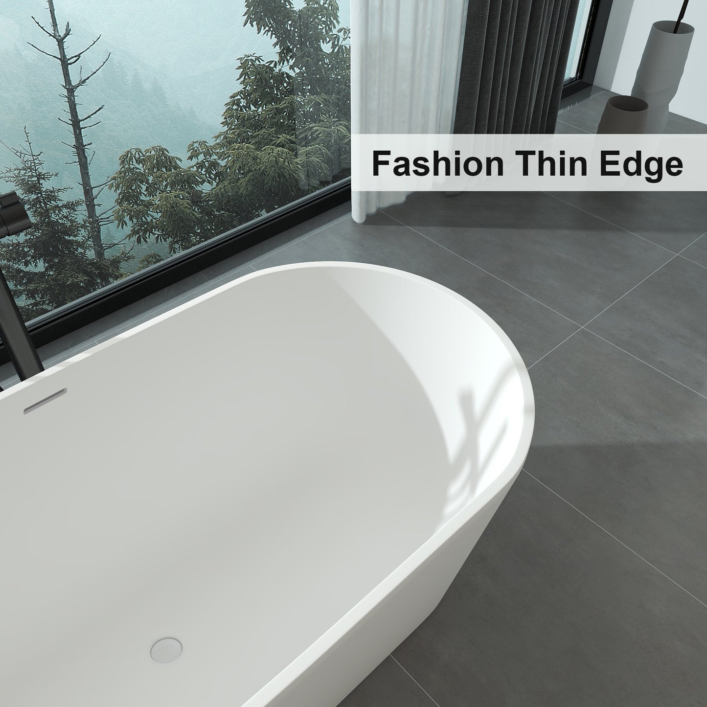63" x 30" x 22" Freestanding Solid Surface Resin Stone Bathtub Soaking Tub