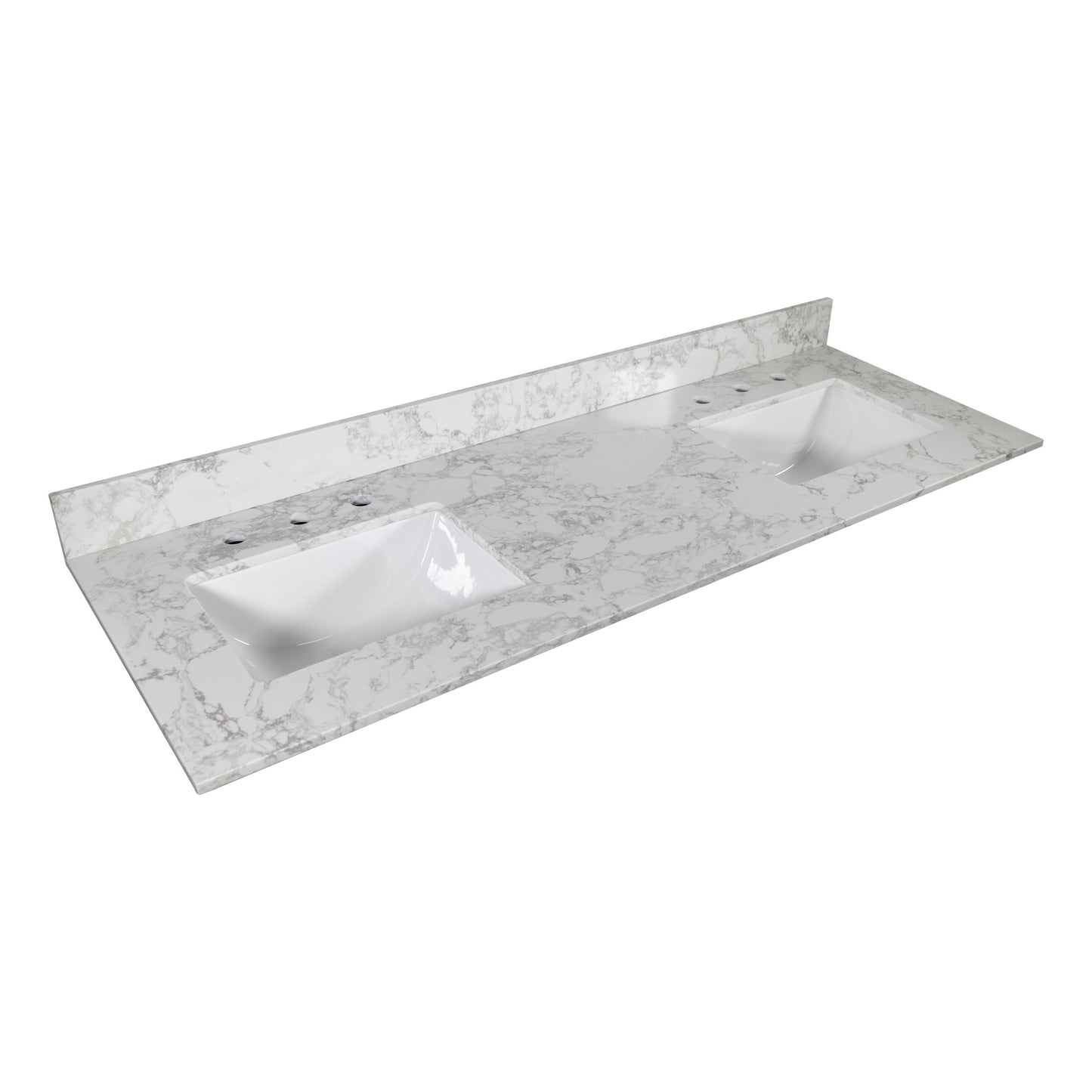 61''x22" bathroom stone vanity top engineered stone carrara white marble color with double rectangle undermount ceramic sink
