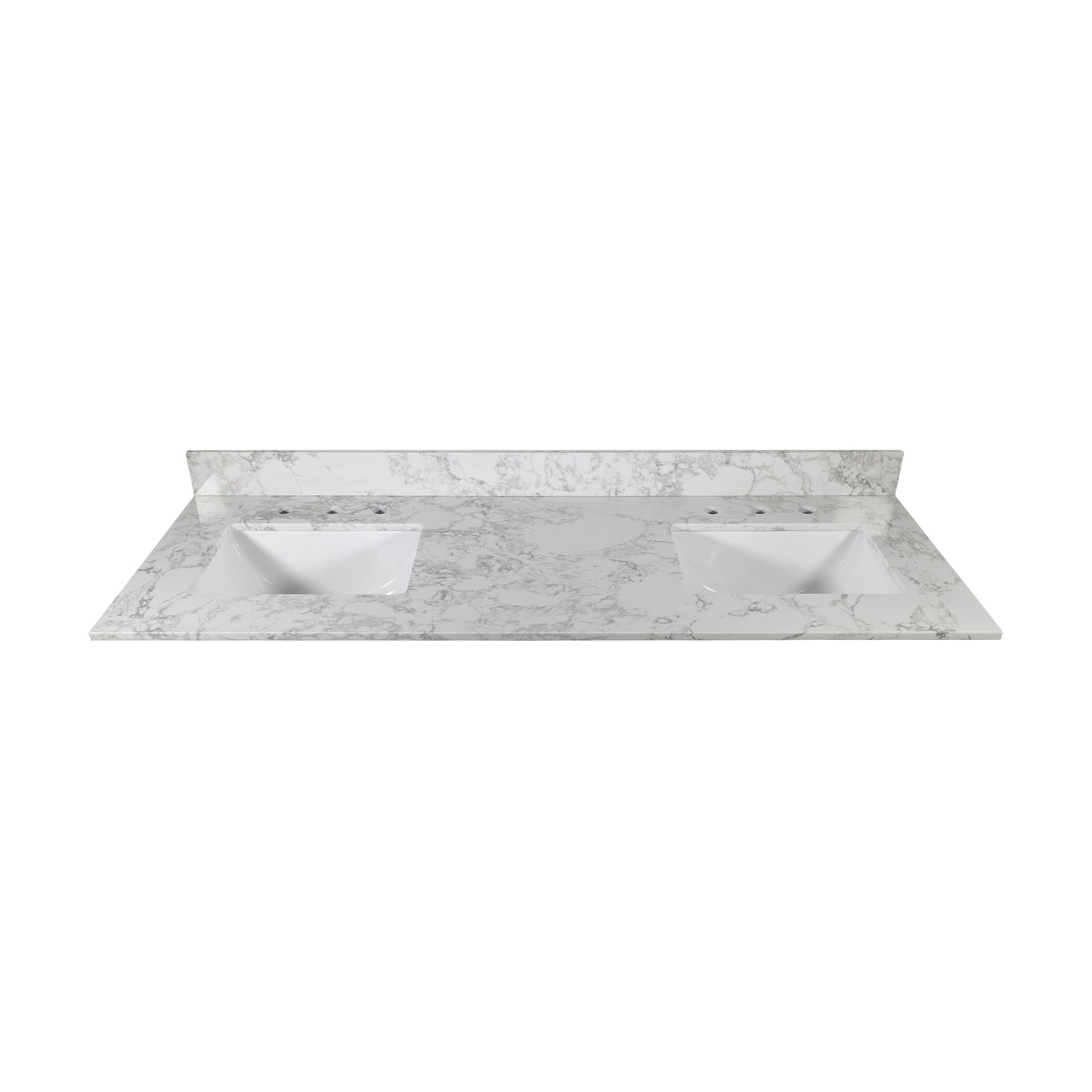 61''x22" bathroom stone vanity top engineered stone carrara white marble color with double rectangle undermount ceramic sink