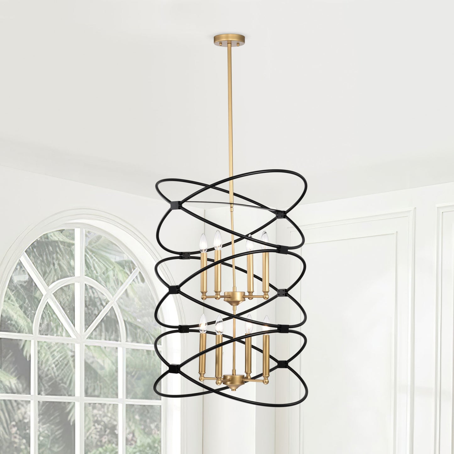 Transitional Gold/Matte Black Metal Chandelier Fixture; 8 lights ; 2-Tier-Candle Ceiling Light