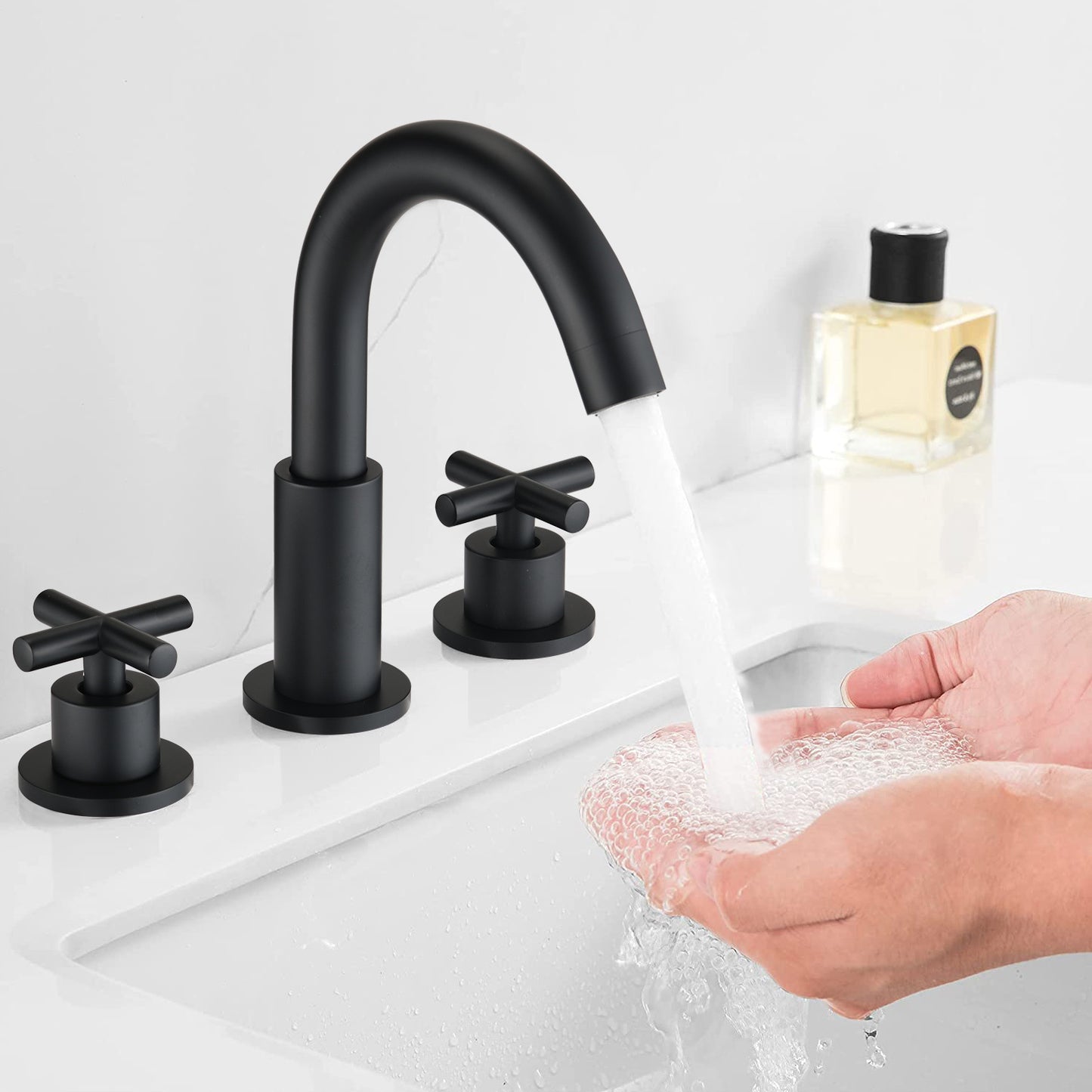 Matte Black Two Handle Widespread Bathroom Sink Faucet